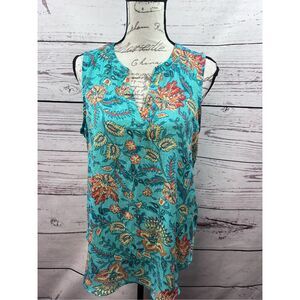 Maurices Teal Floral‎ Sleeveless V Neck Tunic Top Women's Size L